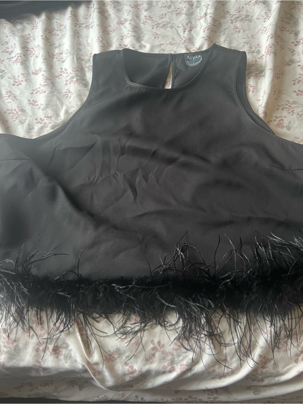 ARULA Black Feather-Trim Crop Top